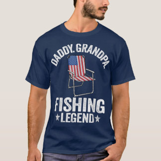Mens Daddy Grandpa Fishing Legend Dad American Fla T-Shirt