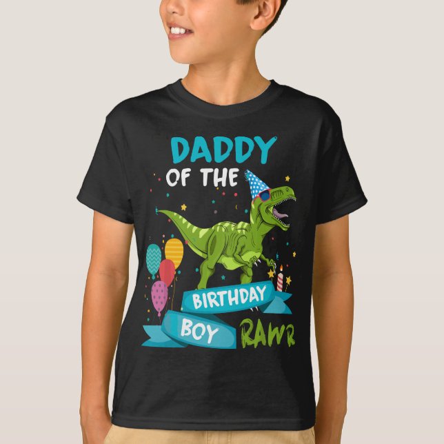 Mens Daddy of the Birthday Boy RAWR T-Rex Dinosaur T-Shirt (Front)