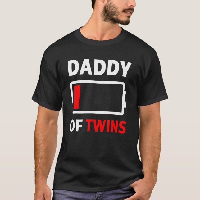 Mens Daddy Of Twins Low Battery Tees Cute Twin Dad (Front)