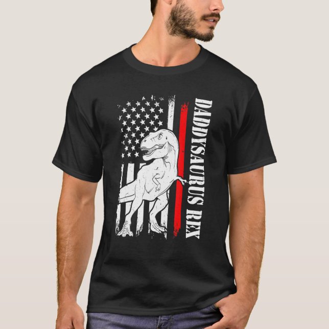 Mens Daddy Saurus Rex Daddysaurus American Flag Fa T-Shirt (Front)