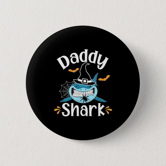 Mens Daddy Shark Funny Halloween Daddy Announcemen 2 Inch Round Button (Front)