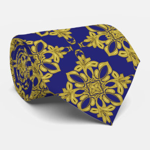 Men's Dark Blue and Faux Gold Pattern Tie