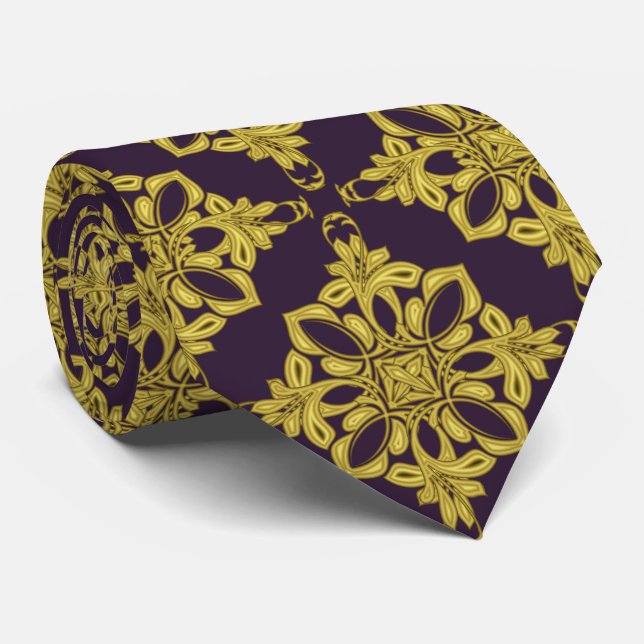 Men's Dark Purple and Faux Gold Pattern Tie (Rolled)