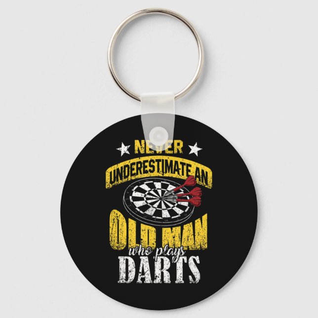 Mens Dart Player Never Underestimate An Old Man Wh Keychain (Front)