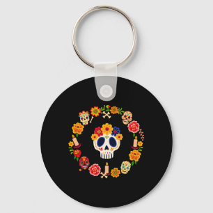 Mens Dia-De-Los-Muertos Sugar Skull Mexican Keychain