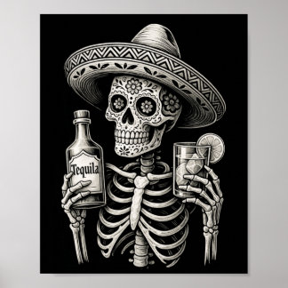 Mens Dia De Los Muertos Vintage Skeleton Day Of Poster