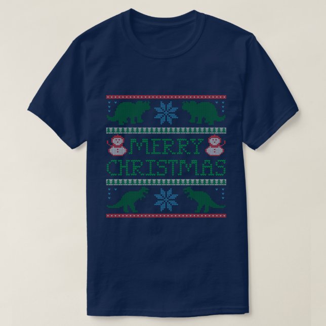 Men's Dinosaur Ugly Christmas Sweater T-Shirt (Design Front)