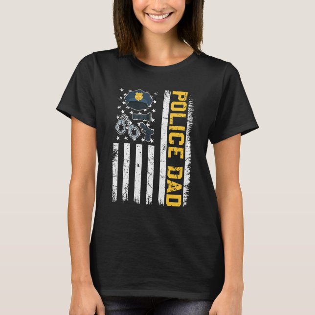 Mens Distressed Usa Flag Police Dad Patriotic Fath T-Shirt (Front)