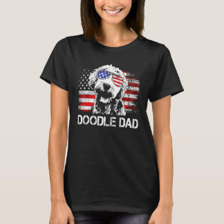 Mens Doodle Dad Goldendoodle Dog American Flag 4th T-Shirt