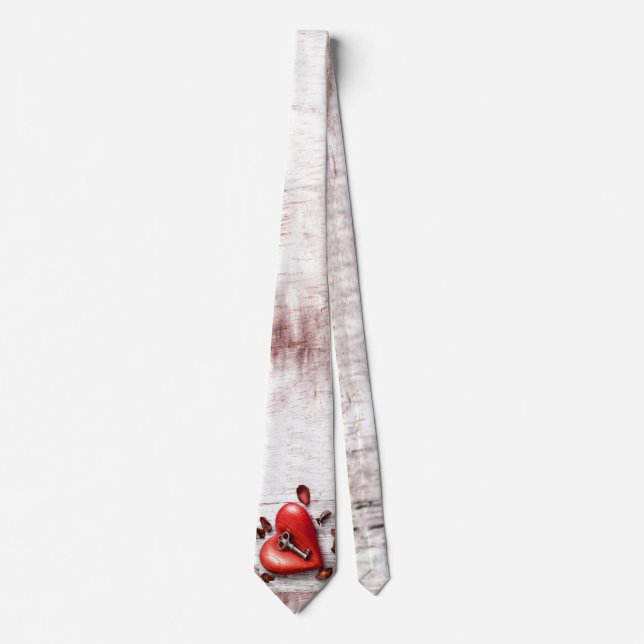 Mens Dress Tie Country Wood Key to my Heart Rustic (Front)