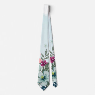 Mens Dress Tie Tropical Flower on Blue Ombre