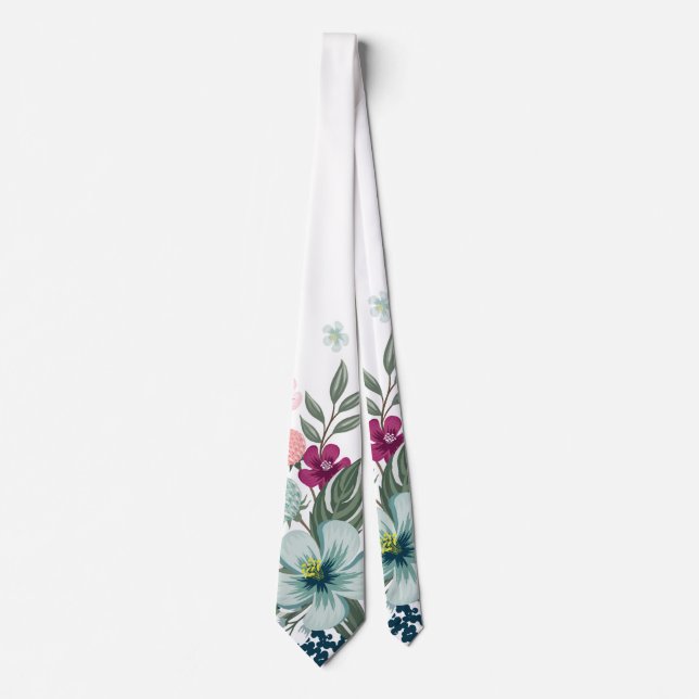 Mens Dress Tie Tropical Flower on White (Front)