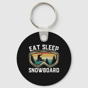 Mens Eat Sleep Snowboard Funny Retro Snowboarding  Keychain