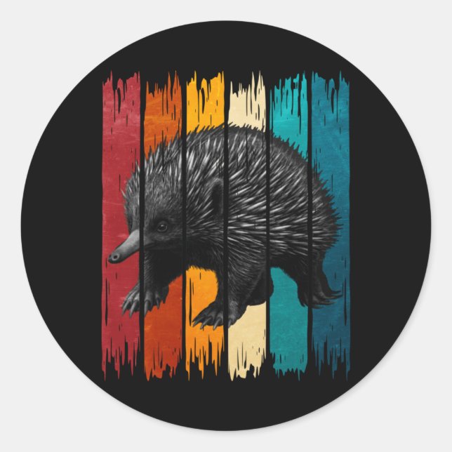 Mens Echidna Retro Performance Classic Round Sticker (Front)
