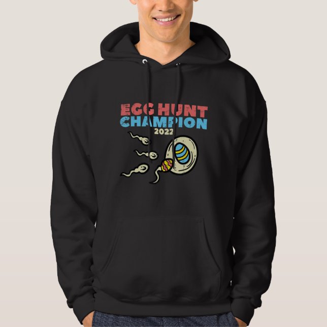 Mens Egg Hunt Champion 2022 Easter Pregnancy Annou Hoodie (Front)