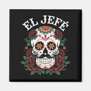Mens El Jefe - Dia Los Muertos El Jefe Sugar Skull Magnet