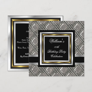 Men's Elegant Black Gold Silver Birthday Metal 2 Invitation