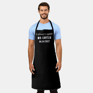Men's Elegant Black Name Modern Groom Wedding  Apron