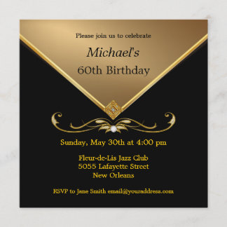 Men's Elegant Gold Black 60th Brithday Invitations