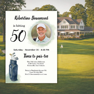 Men's Elegant Golf Theme Photo 50th birthday Invitation