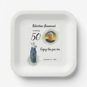 Men's Elegant Golf Theme Photo 50th birthday Paper Plate