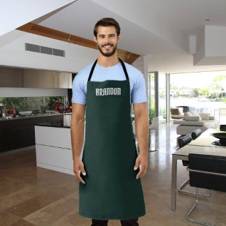 Men's Elegant Green White Name Modern Simple Apron