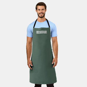 Men's Elegant Green White Name Modern Simple Apron