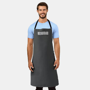 Men's Elegant Grey White Name Modern Simple Apron