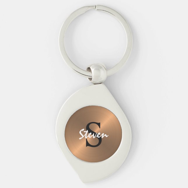 Men's Elegant Monogram Metallic Bronze Gold Keychain (Front)