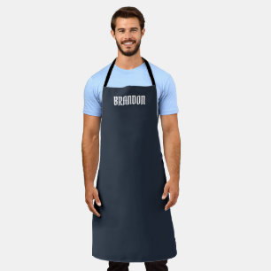 Men's Elegant Navy Blue White Name Modern Simple Apron