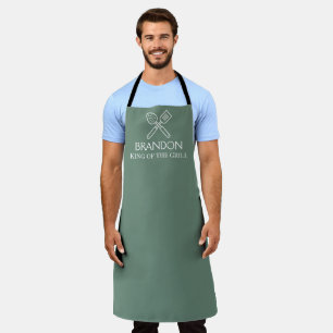 Men's Elegant Sage Green Chef Modern Grill BBQ Apron