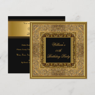 Mens Elegant Wooden Look Gold Birthday Party Invitation