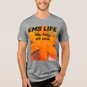 Mens EMS Life orange star of life Tri-Blend Shirt
