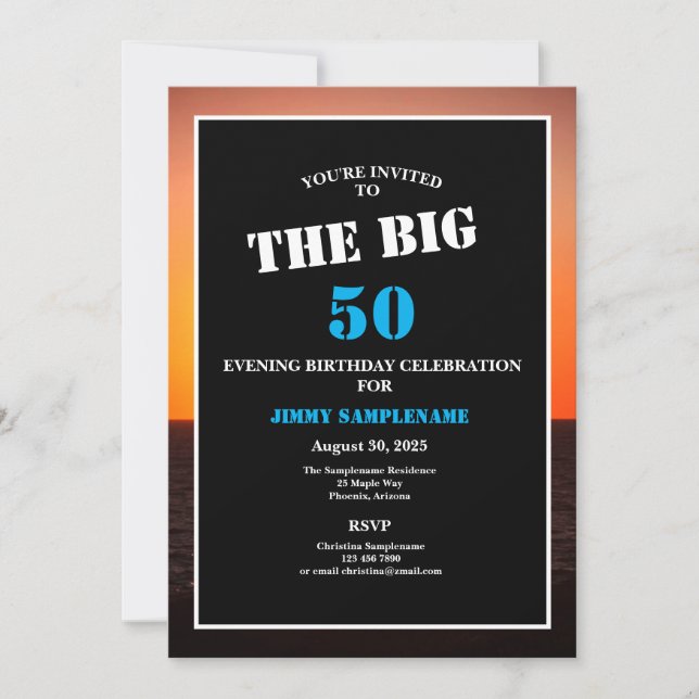 Men's Evening Sunset Birthday Party Big Year Invitation (Front)