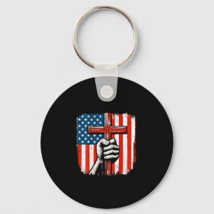 Mens Faith Over Fear Christian Patriotic American  Keychain