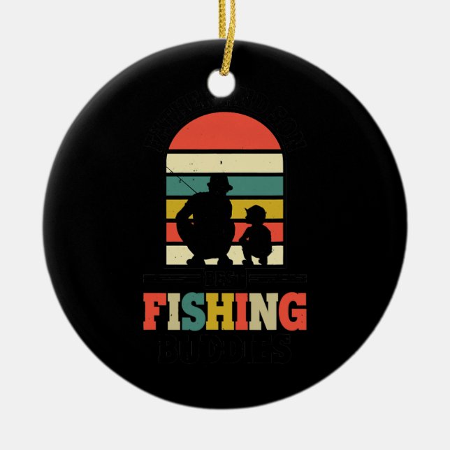 Mens Father And Son Best Fishing Buddies Hobby Ceramic Ornament (Front)