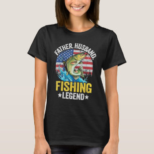 Mens Father Husband Fishing Legend American Flag D T-Shirt