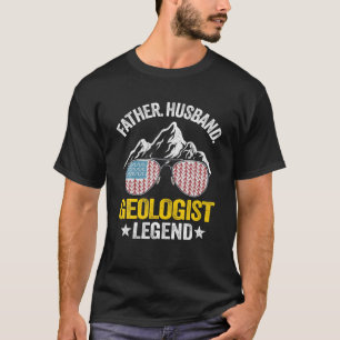 Mens Father Husband Geologist Legend American Flag T-Shirt