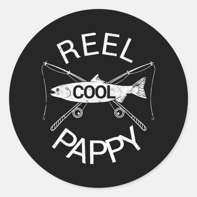 Mens Father's Day REEL COOL PAPPY Fish Grandpa Classic Round Sticker (Front)