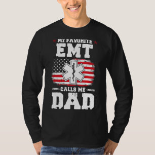 Mens Favourite Emt Calls Me Dad Flag Amazing Fathe T-Shirt
