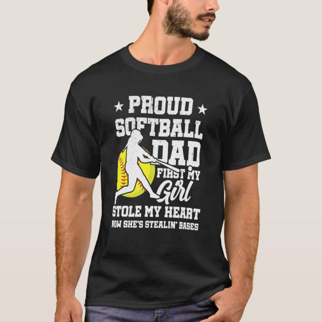 Mens First My Girl Stole My Heart Proud Softball D T-Shirt (Front)