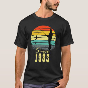 Mens Fishing 40th Birthday Since 1983 Sunset Fishe T-Shirt