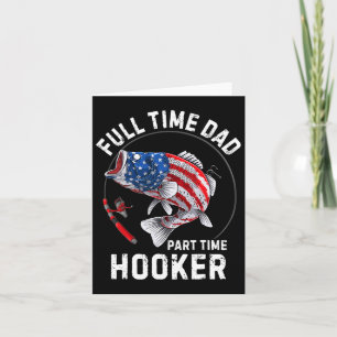 Mens Fishing American Flag Vintage Full Time Dad P Card