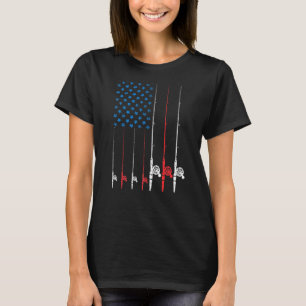 Mens Fishing Patriotic Usa American Flag Retro 4th T-Shirt