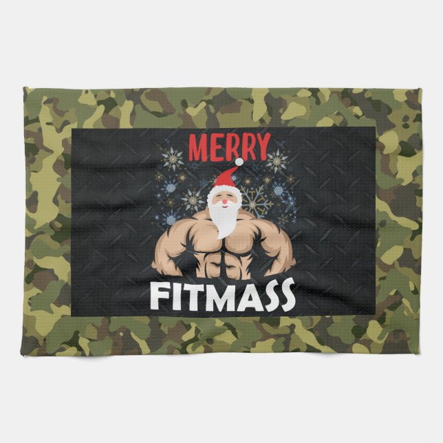 Men's Fitmas Christmas Camo Weightlifting Gym Kitchen Towel (Horizontal)