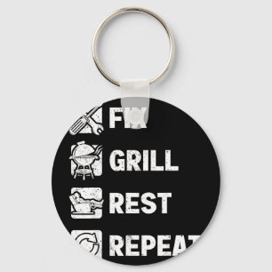 Mens fix grill rest repeat routine funny fathers keychain
