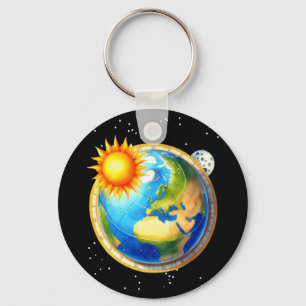 Mens Flat Earth Society Funny Conspiracy Space Glo Keychain