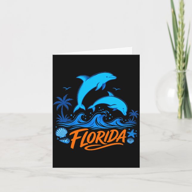 Mens florida dolphins playful ocean waves design card (Front)