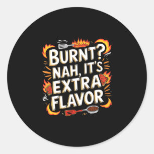 Mens food lover burnt extra flavour retro chef classic round sticker