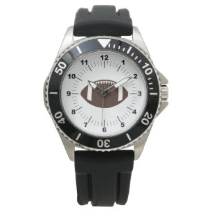 Men's Football Stainless Steel Black Rubber Watch